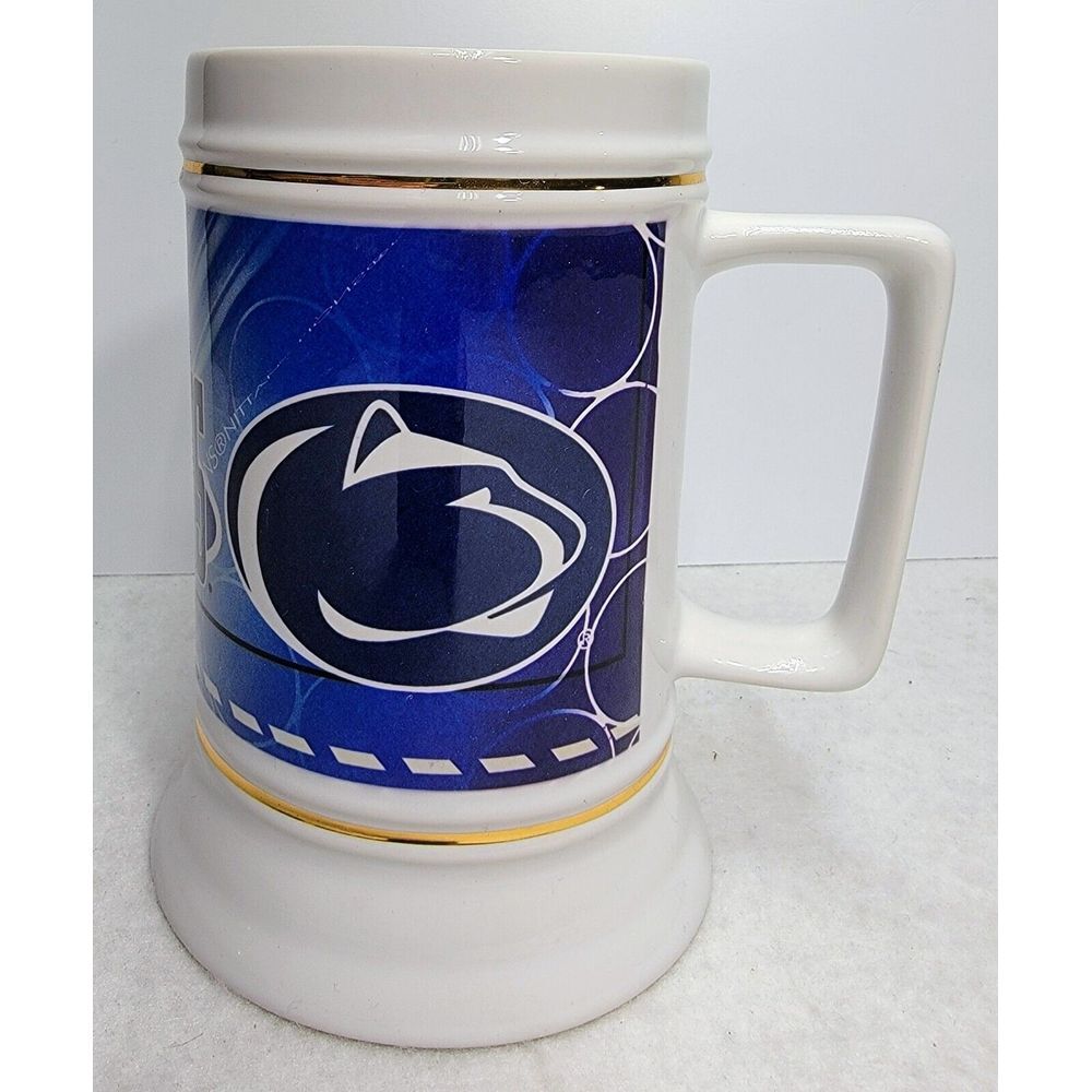 Vintage Penn State PSU Stein Mug 1986 Graphic All‎ Around Print Gold Accents